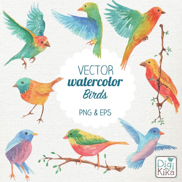 Vector Watercolor Birds Clip Art Hand Painted Birds Vector