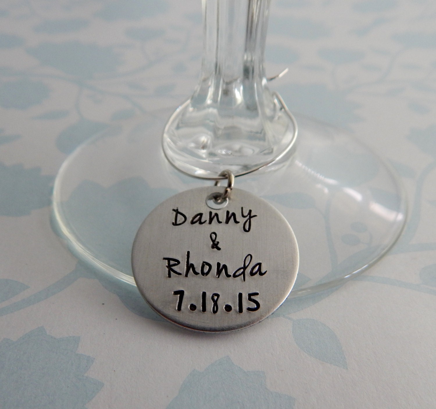 Hand Stamped Personalized Wedding Wine Charms by kimgilbert3