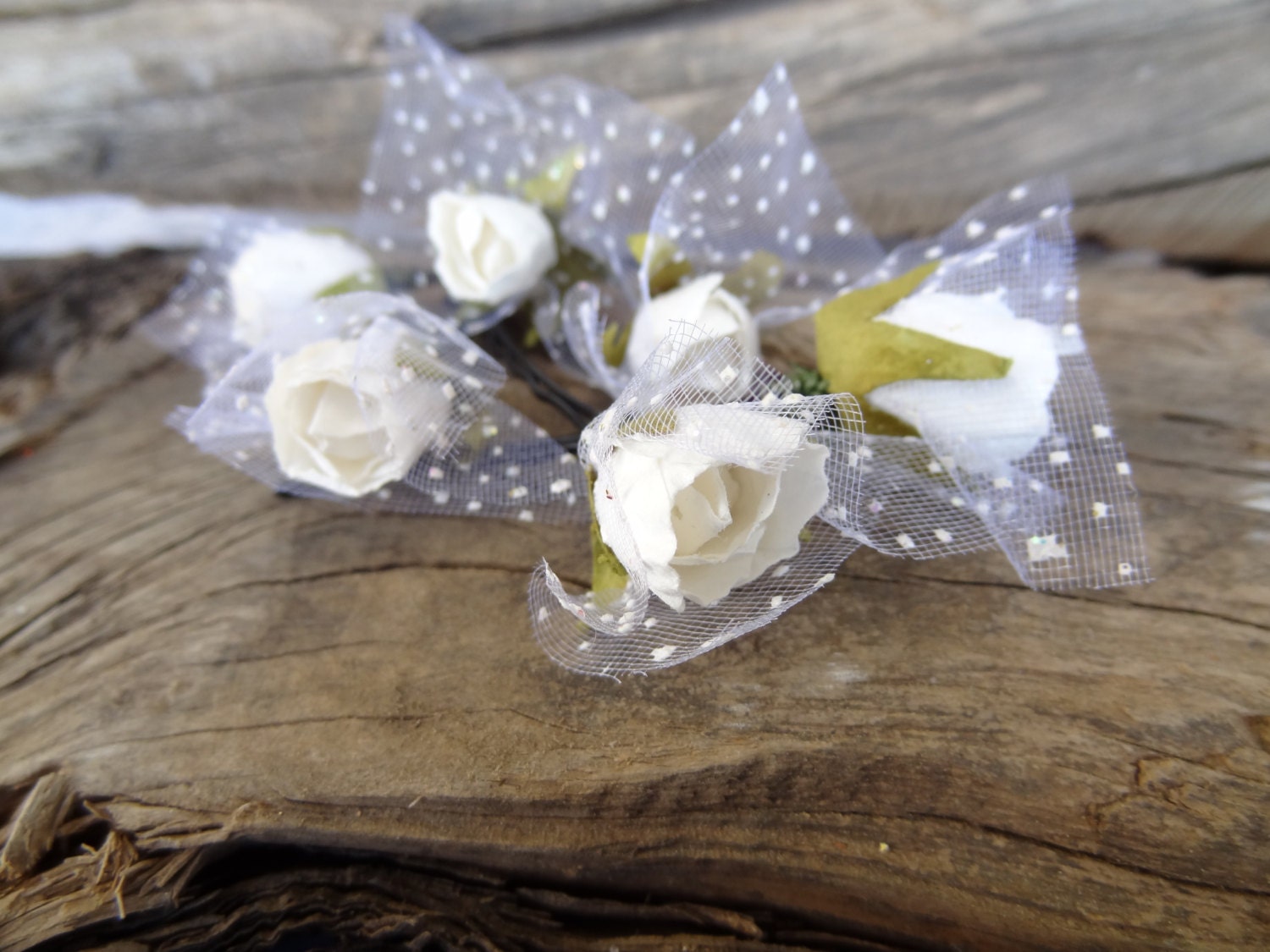 White Rose Wedding Hair Pins White Bridal Hair by sevinchjewelry