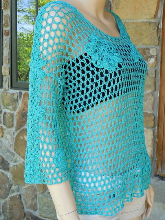 Sea Glass Handmade Crochet Lace Sweater by CasadeAngelaCrochet