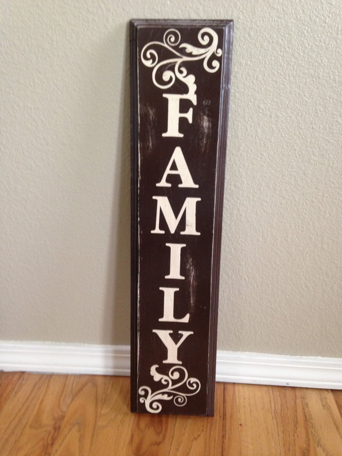 Distressed black and white vertical family sign by lauraleidesign