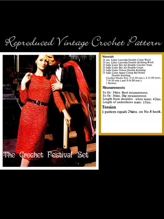 Vintage 70's Crochet Red VALENTINE Dress