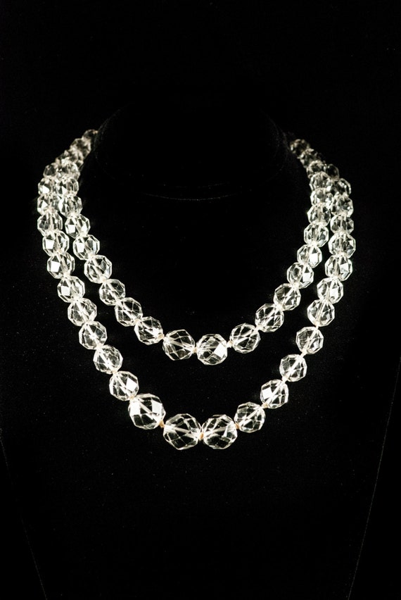 Antique Rock Crystal Necklace Faceted Bead Double Strand