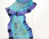 Christmas in July SALE Felted Scarf, Wet Felted Scarf, Ruffled Wool Scarf, Floral Scarf