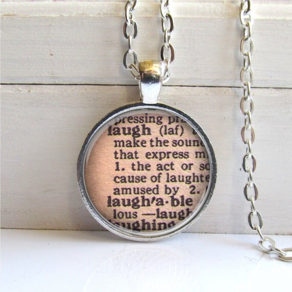 Laugh Pendant Vintage Dictionary Definition Laugh Necklace