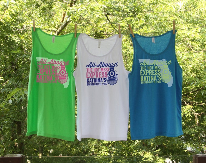 All Aboard the Hot Mess Express - Personalized Bachelorette Beach Tanks - Sets