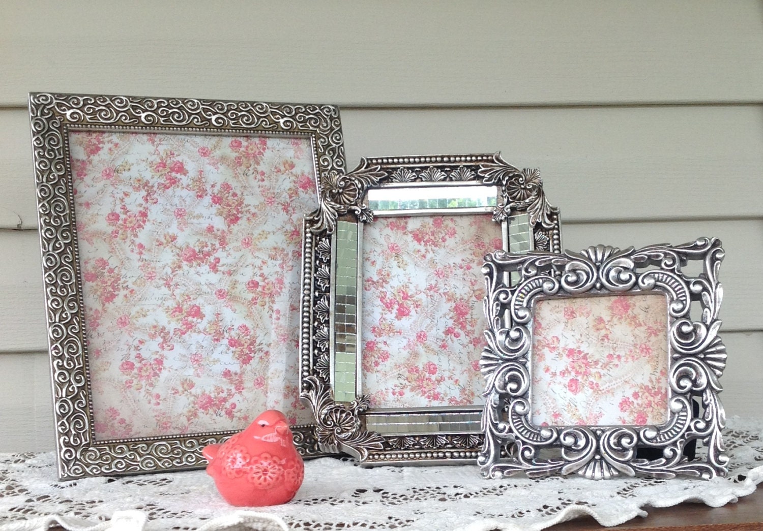3 Baroque Silver Picture Frames Table Top Eclectic Ornate