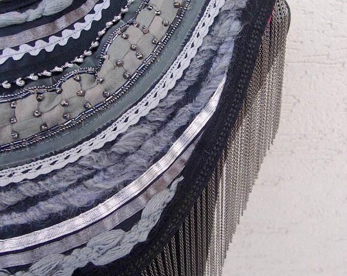 Grey Ethnic Necklace Shaman Jewelry Art Festival Collar Burning Man Clothing Art to Wear Art Jewlery Gift for artist