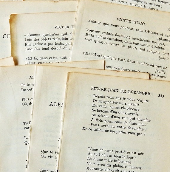 French Poetry Old Book Pages Vintage 1930s Paper Ephemera
