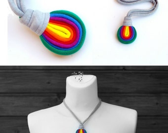 Upcycled LOOG fiber necklace/Rainbow/Navy/Recycled/Handmade colorful/Repurposed material/Soft/Eco friendly/Jersey stripes