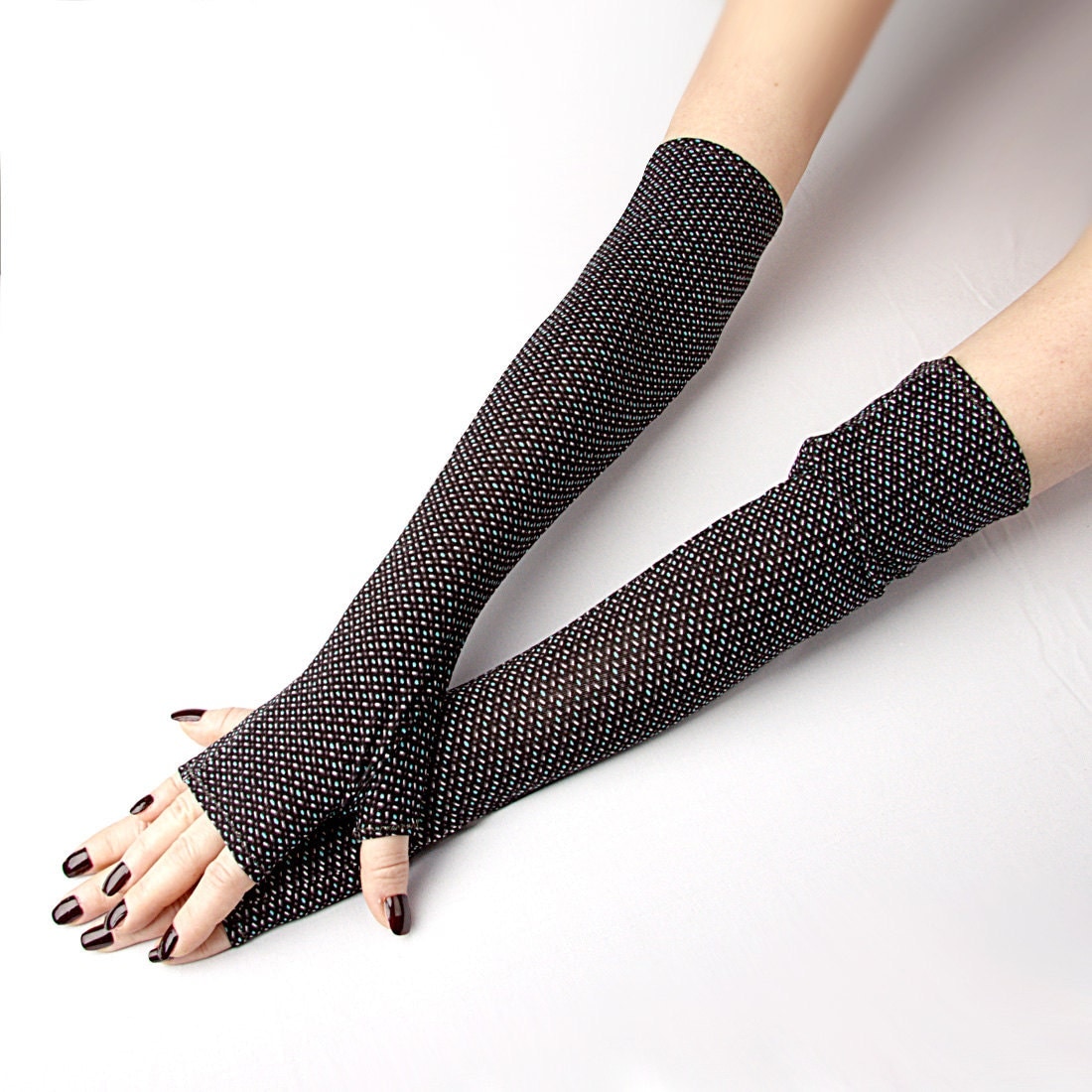 Extra Long Black Black Fingerless Gloves Arm Warmers Gloves