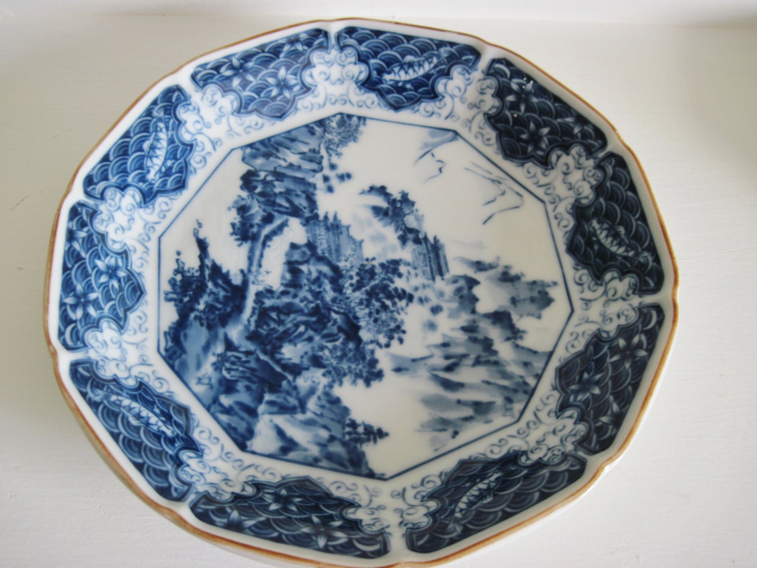 Flo Blue Japanese Decor Plate Made In Japan Marked Serving