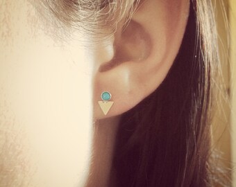 Triangle Earrings,Changeable Earrings,Ear Jackets,Gemstone Earrings,Turquoise Earrings,Boho Chic Jewelry,Modern Stud Earrings,Minimalist