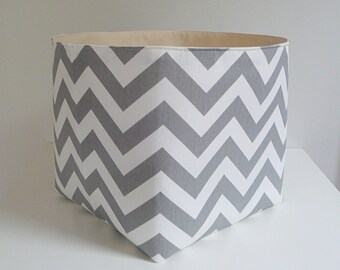Extra Large Storage Basket Fabric Organizer in Grey and White Chevron Zig Zag with Canvas liner - Choose Your Size