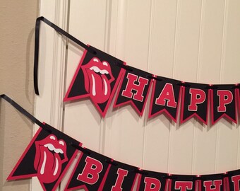 Rolling Stones Happy Birthday banner, Rock 'n' roll , black, red, white, Zip Code tour