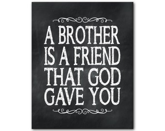 Wall Decor - A brother is a friend that God gave you - family wall Art - typography print - family gift - brother gift - word art