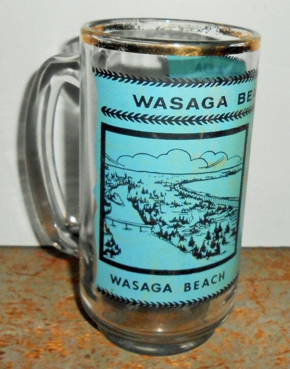 Vintage Mug Wasaga Beach Canada Glass Mug Souvenir Beer