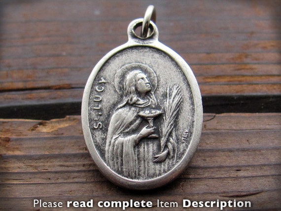 StLucy Necklace. Saint Lucy Charm. St. Lucy Medal. by BaptismGift