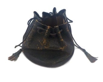 ON SALE - Antique Leather Drawstring Bag Medicine Bag