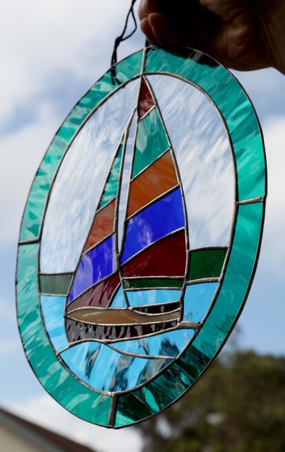 Stained Glass Sailboat Nautical Art Glass Home Cabin Decor