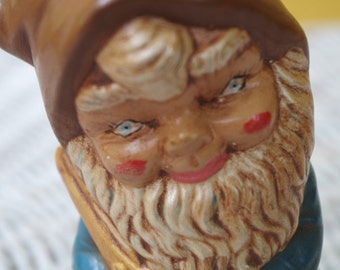 Small Vintage 1970s Ceramic Standing Garden Gnome Elf Figurine Statue