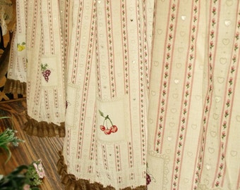 Custom Rustic Toile Lace Burlap Valance PINK little rose Cherry Fruit Ruffled