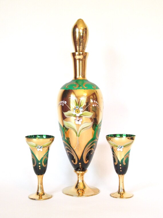 Murano Glass Decanter and Cordial Glasses Set by HouseofLucien