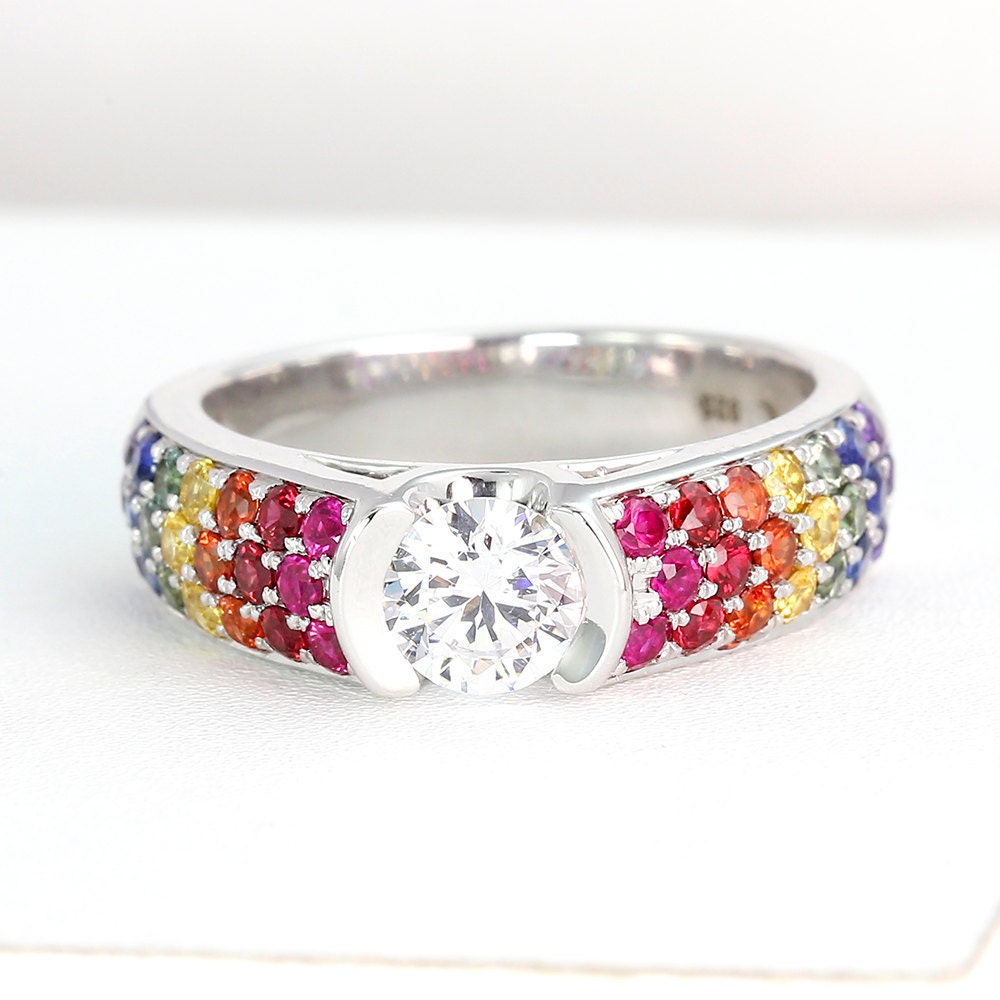 LGBT Pride Ring Engagement Wedding Band Sterling Silver by Equalli