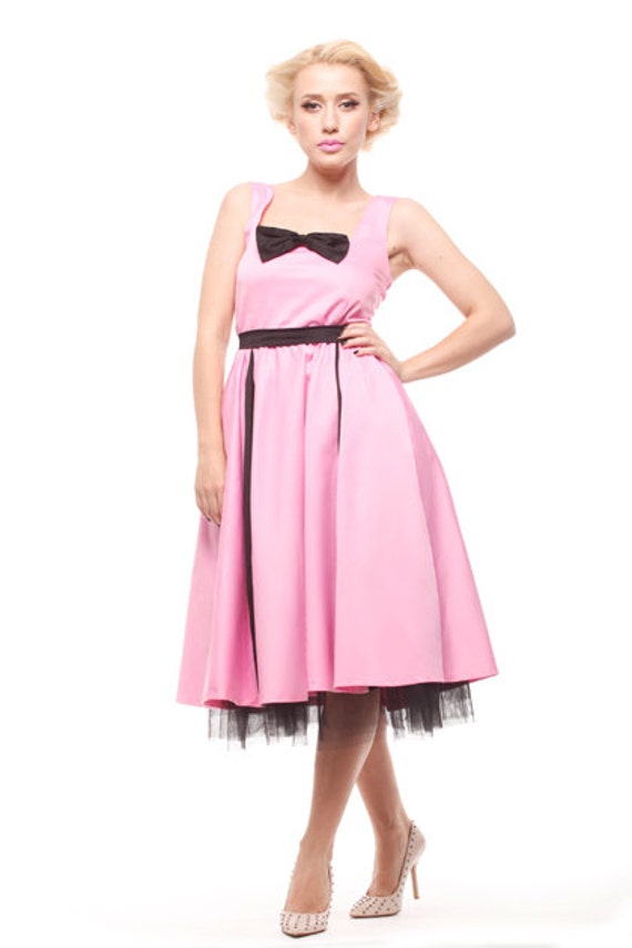 Pink and Black Pin Up dress, Pink bridesmaid dress, Rockabilly dress, 50s dress, Bridesmaid dress, Prom dress