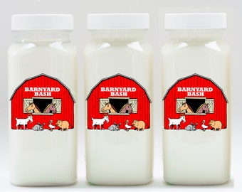 10 or More, Barnyard bash Milk Bottles, Plastic Milk Bottles, Barn Party Drink Bottles