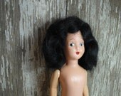 LOVELY dark haired beauty Vintage Composition Doll shoes and fabric to make a dress dolly antique doll charming and sweet...ohlala raven