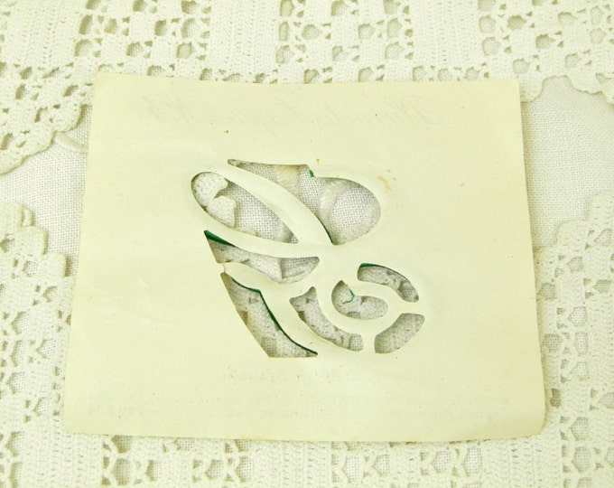 Antique French Unused Green Embroidered Cotton Letter G Ready to Sow on / French Decor / Vintage Haberdashery / Craft Supplies / Linen /