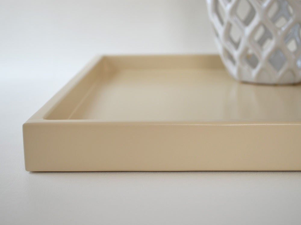Beige Shallow Decorative Tray Lacquer Wood Serving Tray