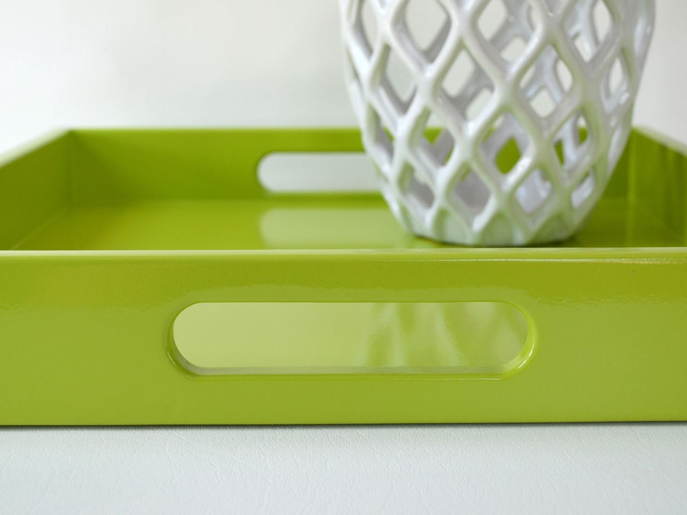 Fresh Green Lacquered Serving Tray 14 x 18 Coffee Table Tray