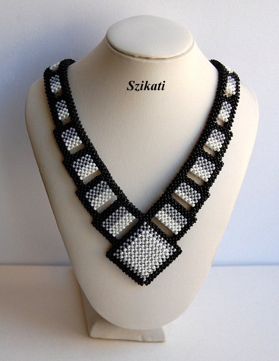 10% SALE Statement Beadwoven Seed Bead Bib Necklace Beaded