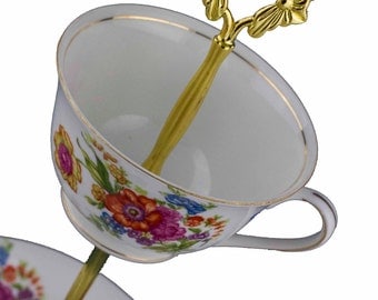 teacup vintage   Cup and Holder, China, Tea Stand, holder Jewelry Teacup Floral Cake  Catchall saucer