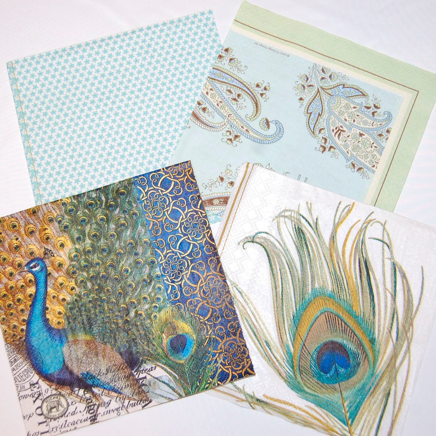 Peacock Napkins Four Paper Napkins for Wedding Project