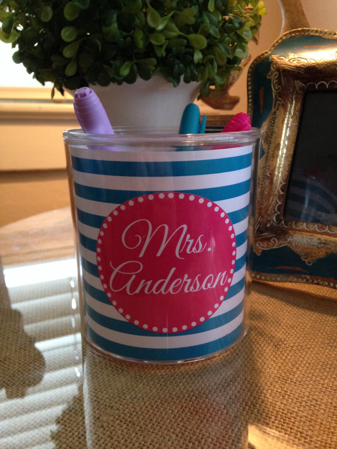 Monogrammed pencil cup Personalized pencil cup pen cup desk
