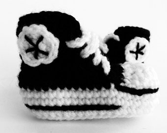 Black crochet baby converse booties, baby converse slippers, custom converse, shower gift