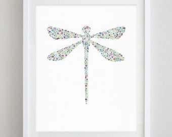 Dragonfly Floral Watercolor Art Print