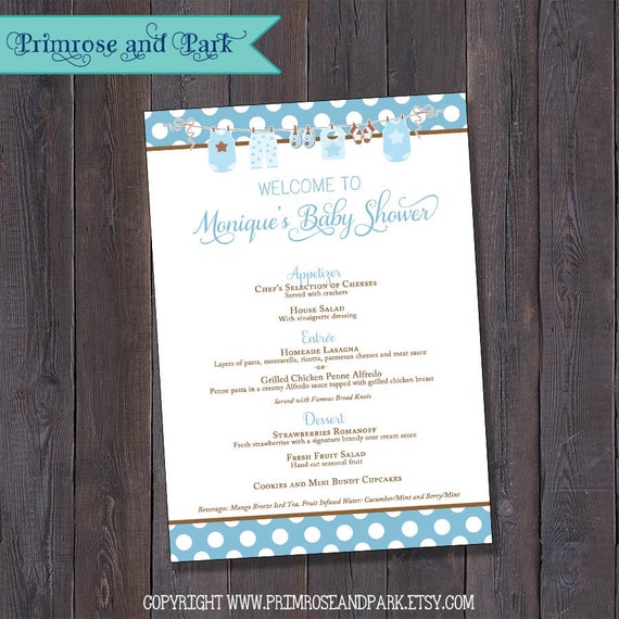 Baby Shower Menu Template Free