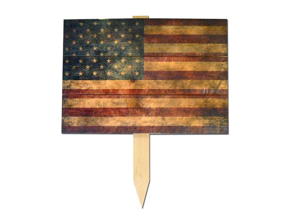 15x11 Solid Wood Yard Marker Vintage American Flag. by DaydreamHQ