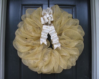 Gold Deco Mesh Christmas Wreath, Gold Deco Mesh Wreath, Christmas Deco Mesh Wreath, Christmas Wreath, Floral Wreath, Holiday Wreath