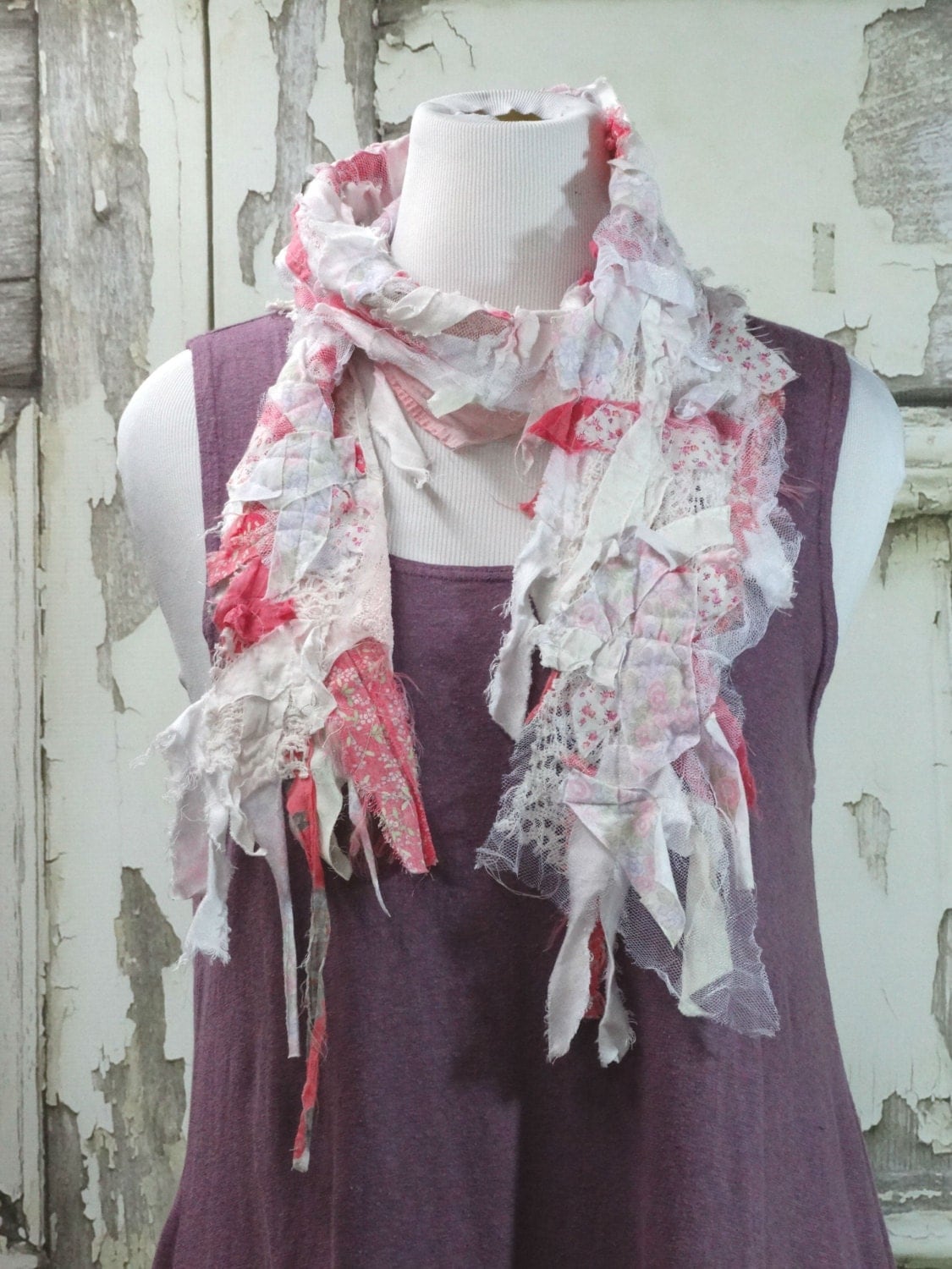 pink and white lace scarf shabby chic upcycled clothing pink and white lace scarf shabby chic upcycled clothing