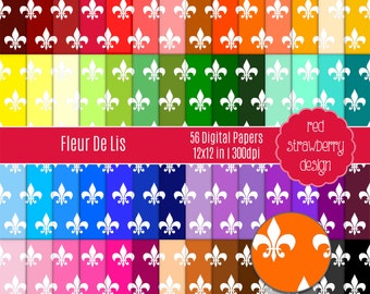 75% OFF Sale - 56 Digital Papers - Fleur De Lis - Instant Download - JPG 12x12 (DP268)