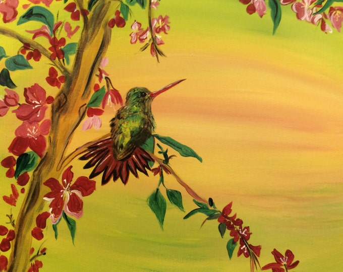Hummingbird among the crabapple blossoms