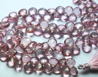 1/2 Strand,Finest Quality, MYSTIC Pink Quartz Faceted Heart Shape Briolettes,7-7.5mm