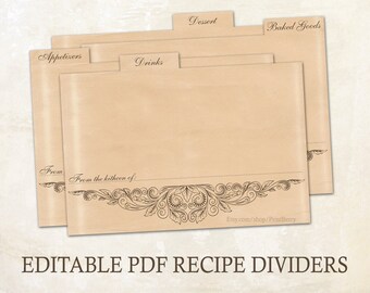 Editable recipe dividers Printable recipe dividers 4x6 Editable PDF Printable template editable template Rustic recipe cards