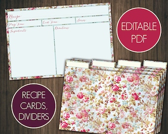Editable recipe cards divider 4x6 Recipe cards printable recipe cards 4x6 Printable recipe cards template recipe Shabby chic recipe