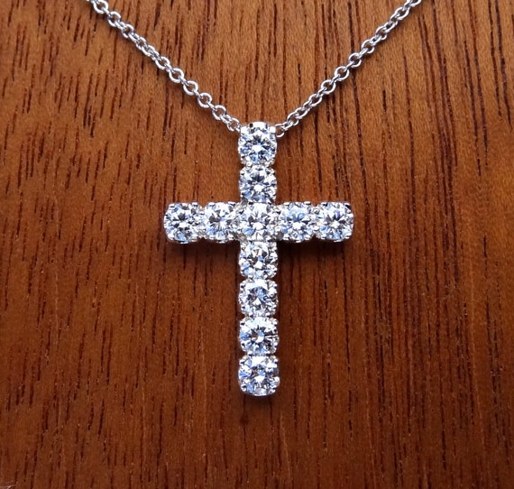 Platinum Diamond Cross Necklace Pendant with Platinum Cable